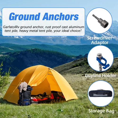 Miniatura 4 de Homeon Wheels - 12 piezas anclajes de suelo para campamento, tornillos de aluminio, metal resistente, no se oxida, anclajes fundidos para tienda