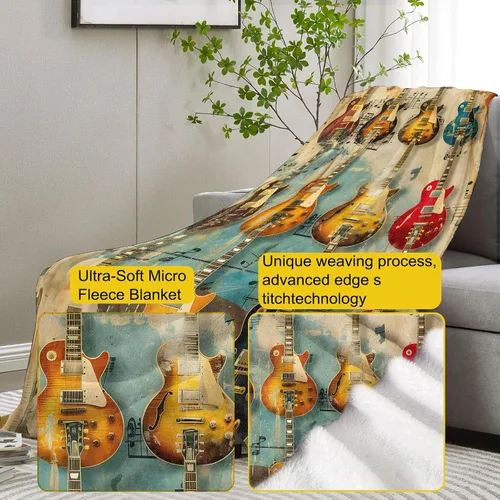 Miniatura 3 de Manta de música de guitarra vintage, regalos para mujeres, manta de franela de músico, manta suave y cálida para cama, sofá, hogar, viajes