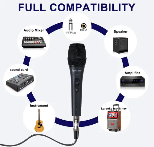 Miniatura 5 de LyricLoom Micrófono profesional con cable para canto de karaoke, micrófono dinámico vocal de mano de metal, micrófono con cable e interruptor
