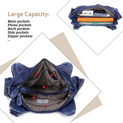 Miniatura 71 de Angel Barcelo - Bolsa de hombro amplia para mujer, diseño Hobo, cuero lavado