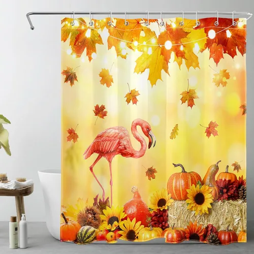 Miniatura 54 de LB Cortina de ducha de otoño para baño, divertido gato negro con fantasma en la bañera en el bosque de otoño, cortina de ducha de tela de cosecha