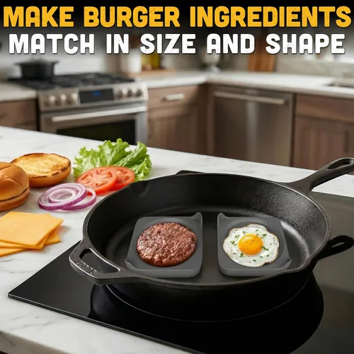 Miniatura 8 de Anillos de silicona para huevos para plancha y parrilla superior plana, bandeja de molde de barbacoa de 16.5 x 9 pulgadas con 6 formas redondas