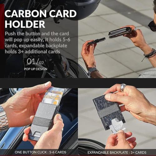 Miniatura 3 de FORCEW Paquete de 2 soportes para tarjetas de crédito para hombres Cartera desplegable con bloqueo RFID (placa trasera forjada del Pacífico)