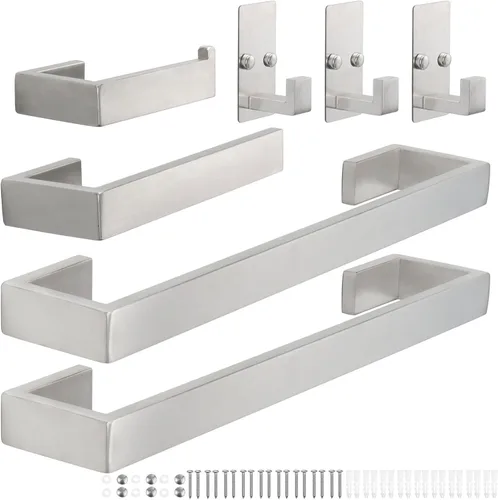 Miniatura 13 de TocTen Juego de 7 piezas de accesorios de baño, juego de barra de toalla de acero inoxidable grueso, incluye 2 toalleros de baño, soporte