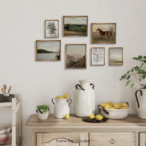 Miniatura 5 de Decoración de Pared de Campo Francés Rústico - Cuadro de Baño de Boho Art Deco Victoria - Póster de Cocina Moderna de Granja - Juego de Paisaje