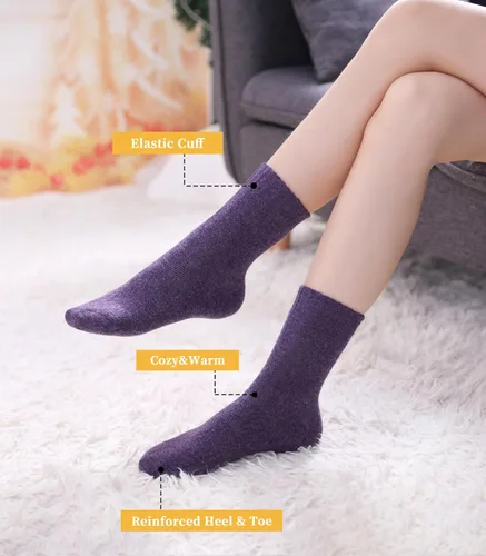 Miniatura 3 de FNOVCO 5 pares de calcetines de lana para mujer, para senderismo, invierno, gruesos, cálidos, acogedores, calcetines para botas