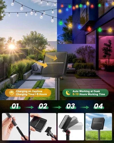 Miniatura 6 de Brightown Luces de Cadena Solares para Exteriores 60 LED 35.6 Pies Luces de Globo de Cristal con 8 Modos de Iluminación, Luces Solares Impermeables