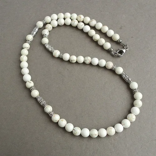 Miniatura 20 de Mami's Gem Studio Collar de cuentas para hombre, hecho a mano en Estados Unidos, piedras preciosas de 0.236 pulgadas y peltre estilo tribal