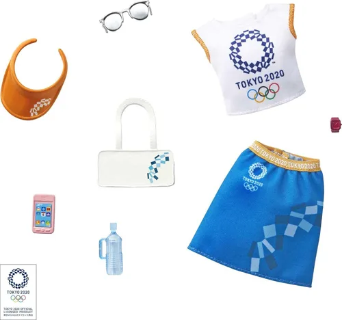 Barbie Paquete de ropa de muñeca inspirada en los Juegos Olímpicos de Tokio 2020, juego coleccionable incluye camiseta deportiva con logotipo, falda