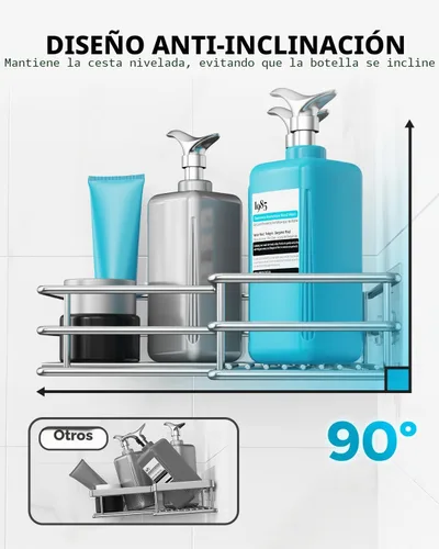 Miniatura 6 de Nieifi Estantes de Esquina para Ducha de Acero Inoxidable, Canasta Organizadora Adhesiva para Ducha con Ganchos, Resistente al Óxido para Estante