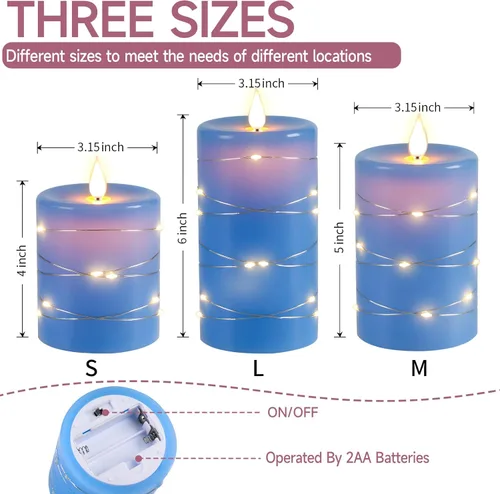 Miniatura 2 de Da by Velas sin llama con tira de luces, velas que funcionan con pilas, velas LED parpadeantes con control remoto y temporizador, cera real, paquete