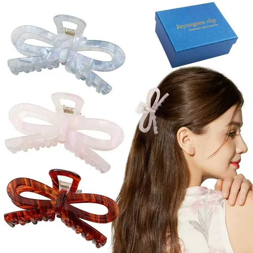 Miniatura 11 de Jayongnee - 3 pinzas para el cabello con lazo para mujer, pinzas antideslizantes para cabello fino o grueso, bonitos accesorios de mariposa