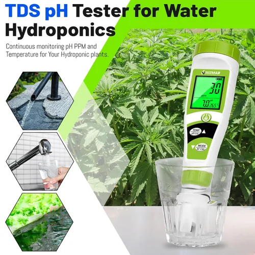 Miniatura 4 de UIUZAMR Medidor de pH para Hidroponía Medidor de PPM EC para Agua Hidropónica Probador de Pantalla Simultánea para Nutrientes de Plantas Medidor