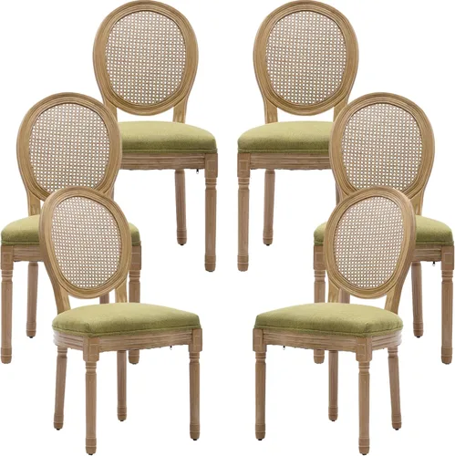 Miniatura 66 de Juego de 2 sillas de comedor de campo francés, sillas de comedor de madera de granja beige, silla de comedor con respaldo tejido con cojín tapizado