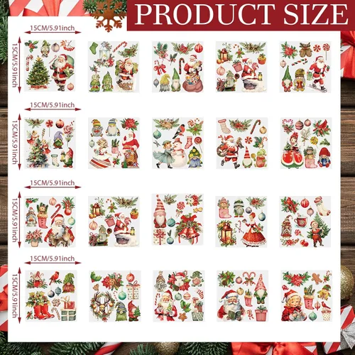 Miniatura 4 de Honoson 20 hojas de calcomanías de Navidad para manualidades y muebles, calcomanías de transferencia de Navidad vintage de Navidad para papel