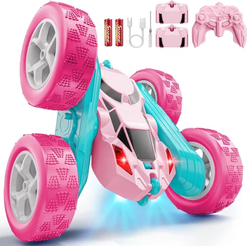 Miniatura 27 de Hamdol Coche de acrobacias a control remoto para niños de 6 a 12 años, auto de control remoto giratorio de 360° con luces LED, vehículo eléctrico