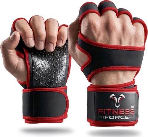 Miniatura 10 de FITNESS FORCE Ventilated Weight Lifting Workout Gloves for Men & Women Gym Gloves for Men & Women with Built-in Wrist Wraps for Men, Exercise Negro