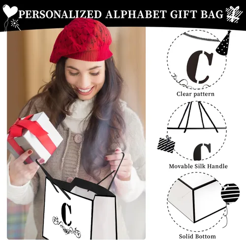 Miniatura 5 de ysmile Bolsa de regalo de letras con papel de envoltura para hombres y mujeres, bolsa de papel grande de 12 pulgadas de color blanco y negro