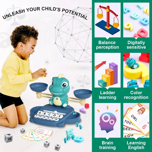 Miniatura 5 de Kaodezhu - Juguete de equilibrio matemático de dinosaurio para niños y niñas - Juguete Montessori de emparejar letras para niños de 3 años, juguete