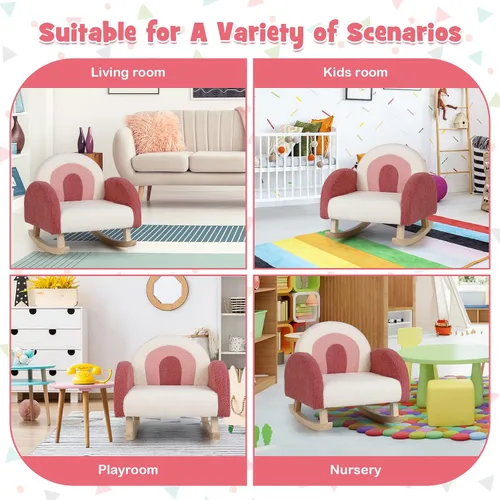 Miniatura 9 de Costzon Sofá para niños, mecedora para niños pequeños con marcos de madera maciza, tela de felpa, diseño antipuntas para habitación de niños