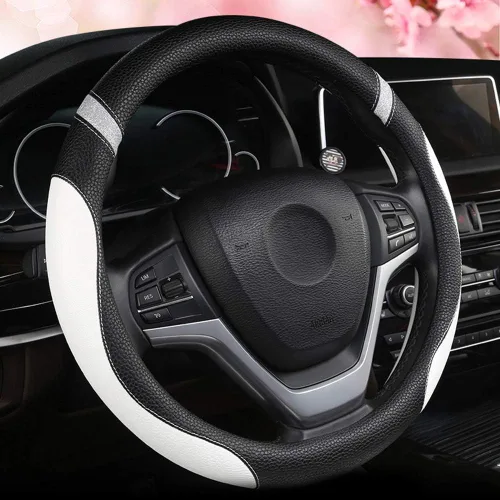Miniatura 13 de Cxtiy - Funda de cuero para volante, universal para mujer, para auto, 15 pulgadas (rosa)