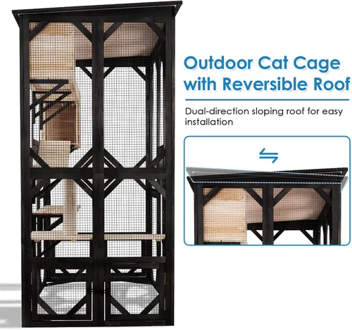 Miniatura 11 de FunXplore 180,6 cm de largo Catio para gatos al aire libre para gatos grandes con acceso a ventanas, jaula para gatos de entrada para múltiples