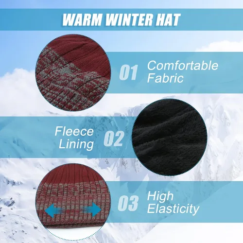 Miniatura 3 de RANOME Conjunto de guantes de bufanda de invierno para hombre 3 piezas gorros de punto guantes de cuello calentadores de cuello para mujer gorros