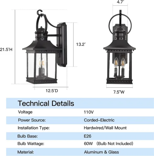 Miniatura 5 de Lámpara de pared moderna para exteriores, lámpara de pared para exteriores, apliques de pared negros para exteriores, luz de porche de vidrio