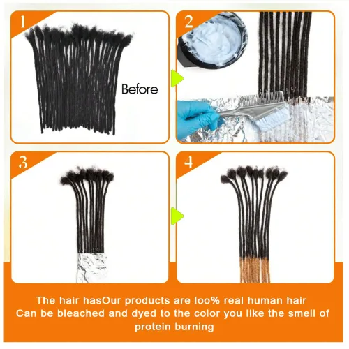 Miniatura 5 de Extensiones de Rastas de Cabello Humano 0.4cm de Grosor 4 Pulgadas 20 Hebras 100% Cabello Humano Real para Hombres/Mujeres/Niños Completamente