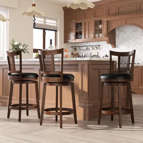 Miniatura 11 de ALPHA HOME Taburetes de bar giratorios con respaldo, 26 pulgadas, juego de 2, taburetes de bar de madera, sillas de bar de 360 grados con patas