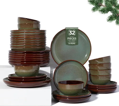 Miniatura 42 de Pokini - Juegos de vajilla de gres para cena, juego de platos y cuencos de cerámica, platos de cocina aptos para microondas y lavavajillas, platos
