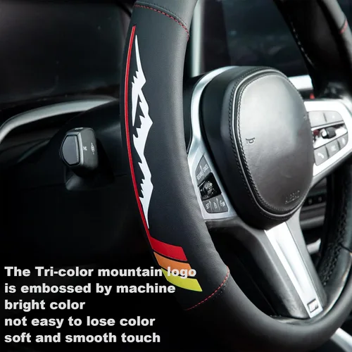 Miniatura 2 de Funda para volante de cuero de montaña con rayas tricolores retro para Toyota TRD Tacoma 4Runner Tundra Rav4 Highlander Land Cruiser Fj Cruiser