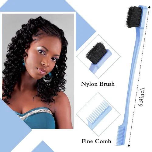 Miniatura 2 de Geiserailie Juego de 3 cepillos para el cabello con parte trasera lisa, cepillo de cerdas, control de bordes, peine para mujer, cabello negro