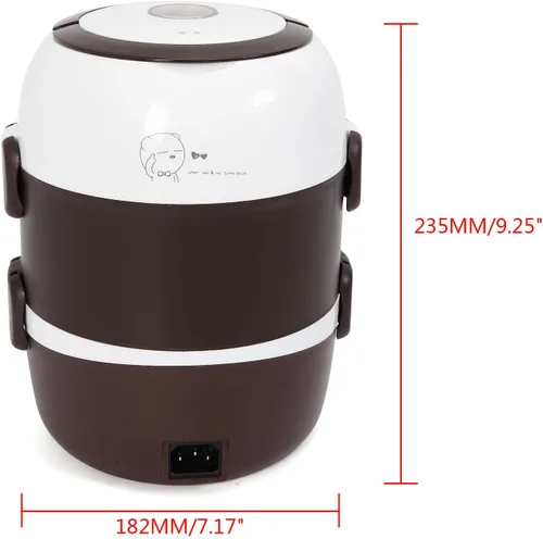 Miniatura 5 de Lonchera eléctrica, de acero inoxidable de 2 litros, calentador de alimentos con asa, calentador de alimentos portátil Bento para el trabajo