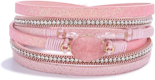 Miniatura 199 de FANCY SHINY - Pulsera de cuero estilo bohemio, pulsera de cuentas de cristal con cierre magnético, regalos de joyería para mujer