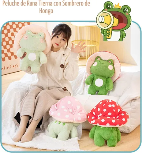 Miniatura 5 de Enivtfz Juguetes de peluche de rana, 10" linda rana con sombrero de hongo rojo animales de peluche, peluches kawaii, regalo para niños y niñas