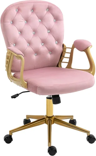 Silla de escritorio de terciopelo para oficina en casa cómoda con patas y brazos dorados, silla de tocador cómoda con respaldo y ruedas, silla de