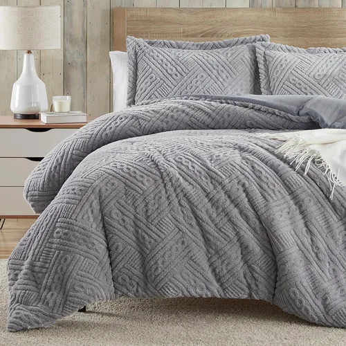 Miniatura 16 de Homelike Moment - Juego de edredón esponjoso tamaño individual, color gris, cálido, para cama individual, juego de ropa de cama para invierno