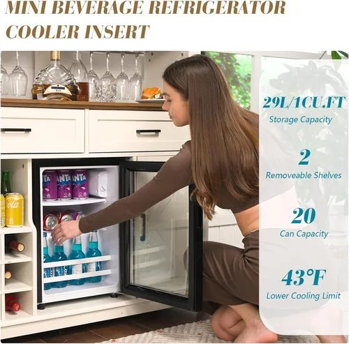 Miniatura 4 de LUXOAK Gabinete de Bar de Café Estilo Granja con Refrigerador Enfriador de Bebidas, Gabinete Rústico de Bar de Vino de 47" con Mini Refrigerador