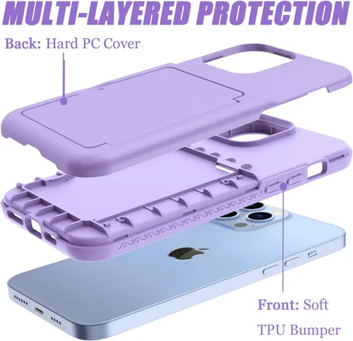 Miniatura 3 de Funda tipo cartera para iPhone 13 Pro Max, [Soporte para tarjeta de crédito integrado] Defensor 2 en 1 con ranuras para tarjetas, espejo oculto, a