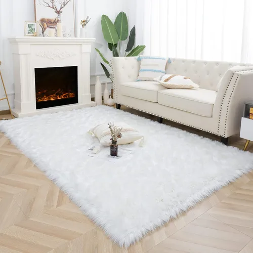 Miniatura 25 de Noahas Alfombra de piel sintética, alfombras esponjosas de lujo para dormitorio, alfombras lavables de 2 x 3 pies, alfombra de piel de oveja