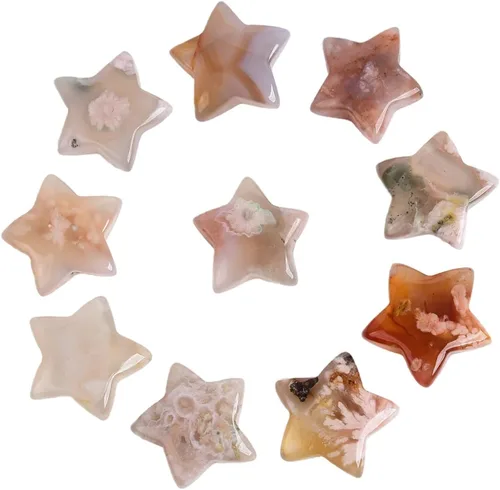 Miniatura 4 de JIC Gem 1.2 "Natural Sakura flor ágata estrella en forma de flor de cerezo ágata piedras de cristal a granel de piedras preciosas de estrella