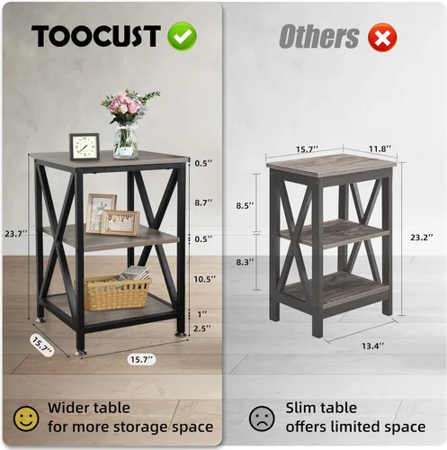 Miniatura 3 de TooCust Mesa auxiliar cuadrada con estante de almacenamiento, 16 pulgadas de profundidad x 16 pulgadas de ancho x 24 pulgadas de alto, mesa auxiliar