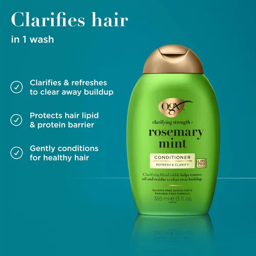 Miniatura 2 de OGX - Acondicionador de fuerza aclarante + romero y menta, acondicionador aclarante para cabello graso que ayuda visiblemente a eliminar el aceite