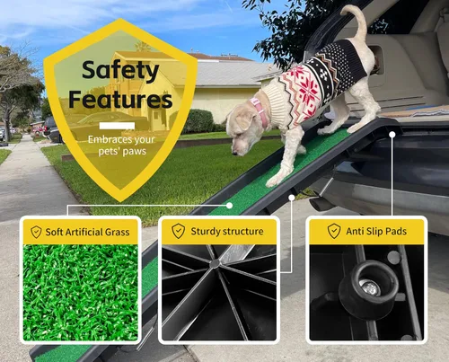 Miniatura 5 de PawStep 50894 - Rampa para mascotas con césped de polietileno, rampa plegable y portátil para perros, para automóviles, SUV y camiones, superficie