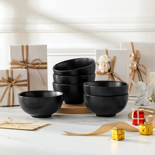 Miniatura 9 de MALACASA Juego de 6 cuencos de sopa de porcelana de 26 onzas, cuencos de cerámica negra para cocina, cuenco de cereales para avena, fruta, ensalada