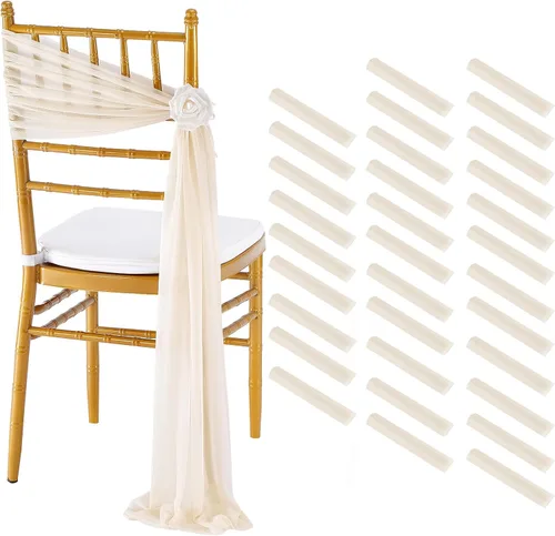 Miniatura 22 de Fanqisi 16 cintas para sillas con cintas de 8 pies de largo, cortinas de tela suave para decoración de bodas, iglesias, sillas, pasillos
