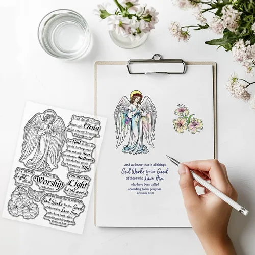 Miniatura 3 de GLOBLELAND Sello transparente de texto bíblico para álbumes de recortes, sellos de silicona de lirio de ángeles, sello transparente de paloma de paz