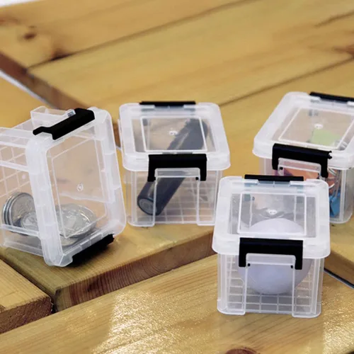 Miniatura 2 de Zerodeko Mini cajas de almacenamiento transparentes con asas, paquete de 5 recipientes pequeños transparentes para la oficina en casa, organización