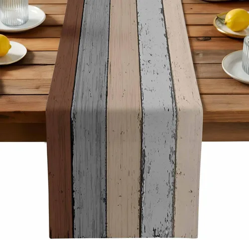 Miniatura 27 de Ocean Hues Farmhouse - Camino de mesa de lino y algodón, estilo retro, con textura de madera de granero rústica, degradado, azul, gris, Azul